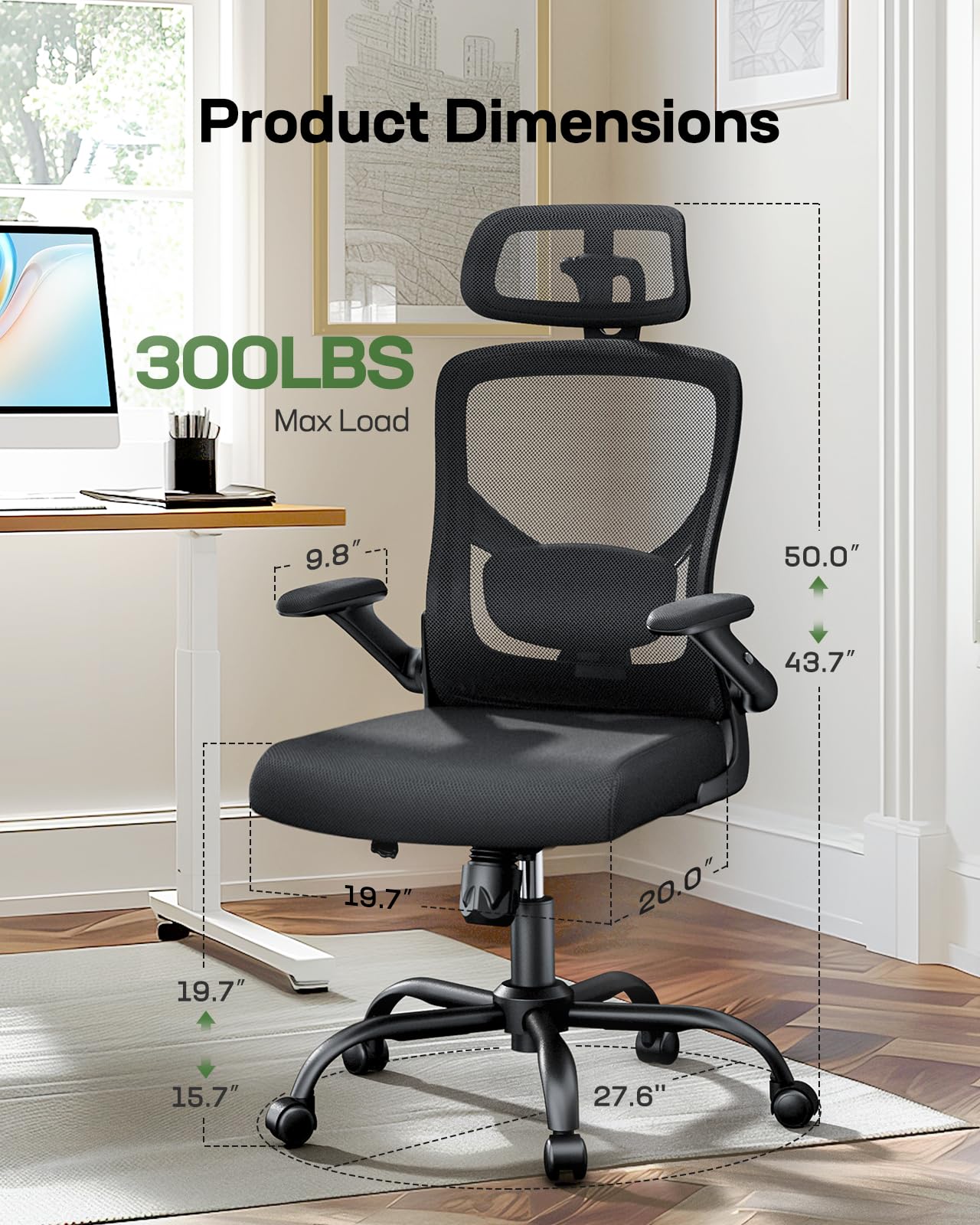 Marsail chair headrest adjusts for neck comfort during work.