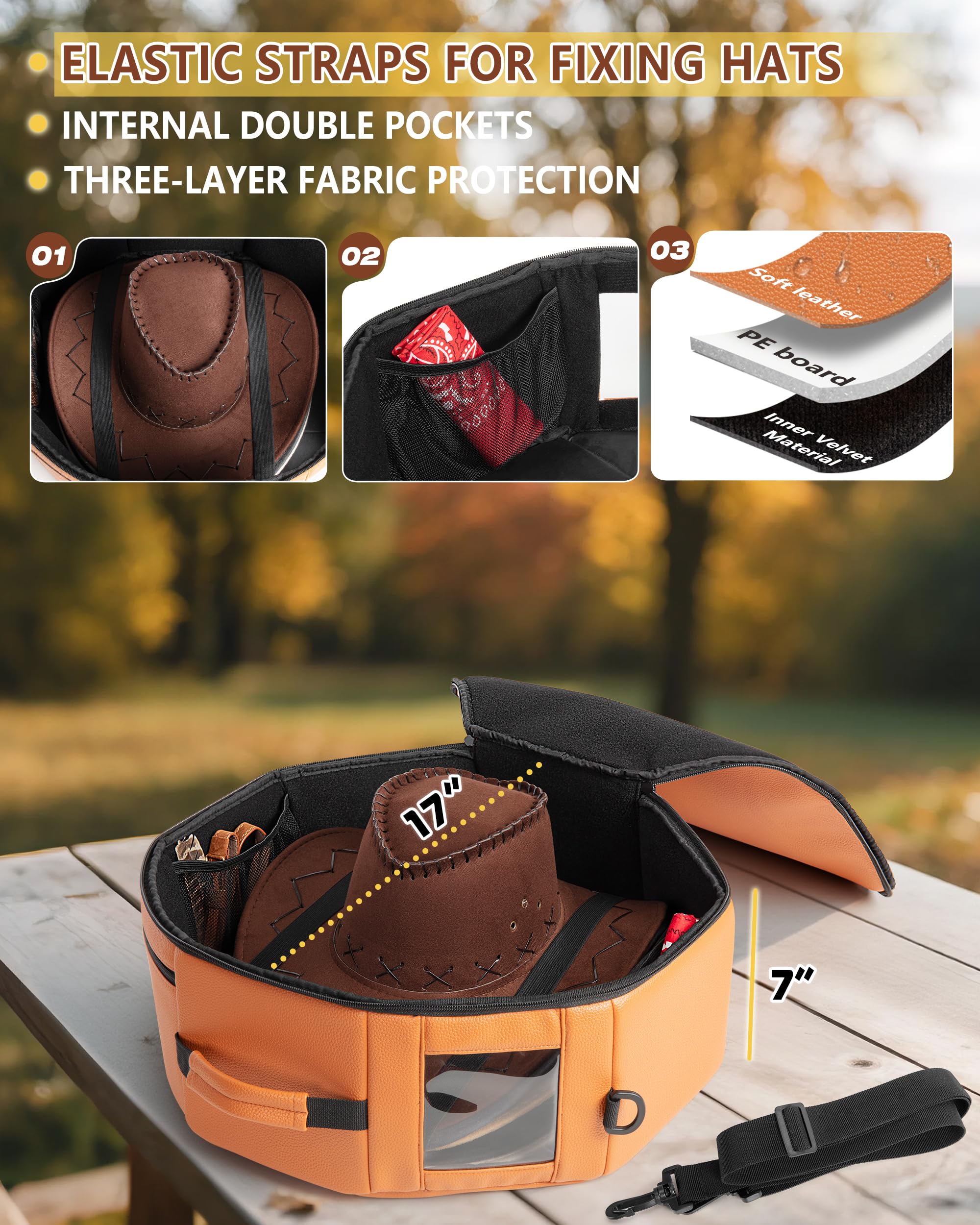 Marscamd hat box interior with padded compartments to protect delicate hats during transit.