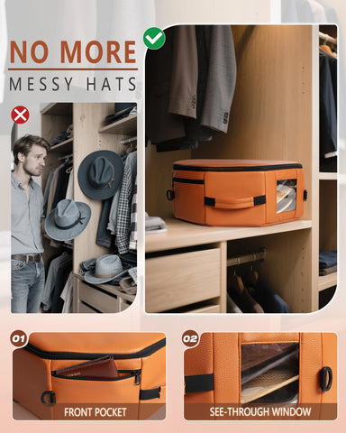Marscamd vegan leather hat box open to reveal detachable bottom pad for structure.