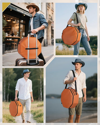 Marscamd hat box with detachable shoulder strap ready for travel.