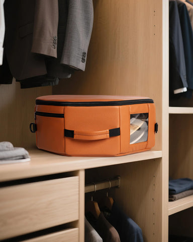 Marscamd hat box featuring a trolley sleeve for seamless luggage pairing.