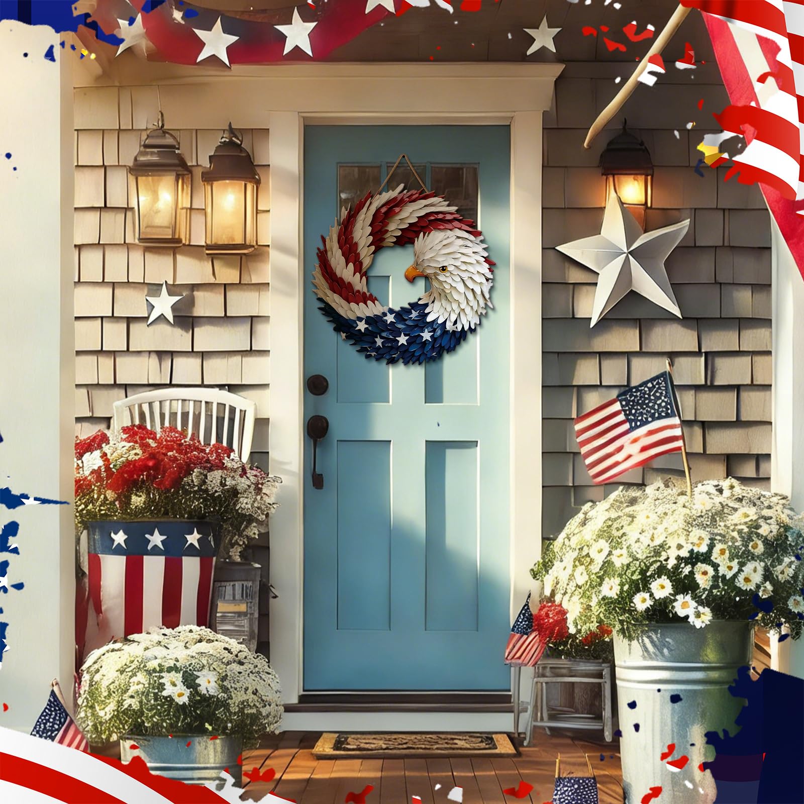 Marsui 2D eagle wreath hanging sign fits doors or walls with easy hanging.