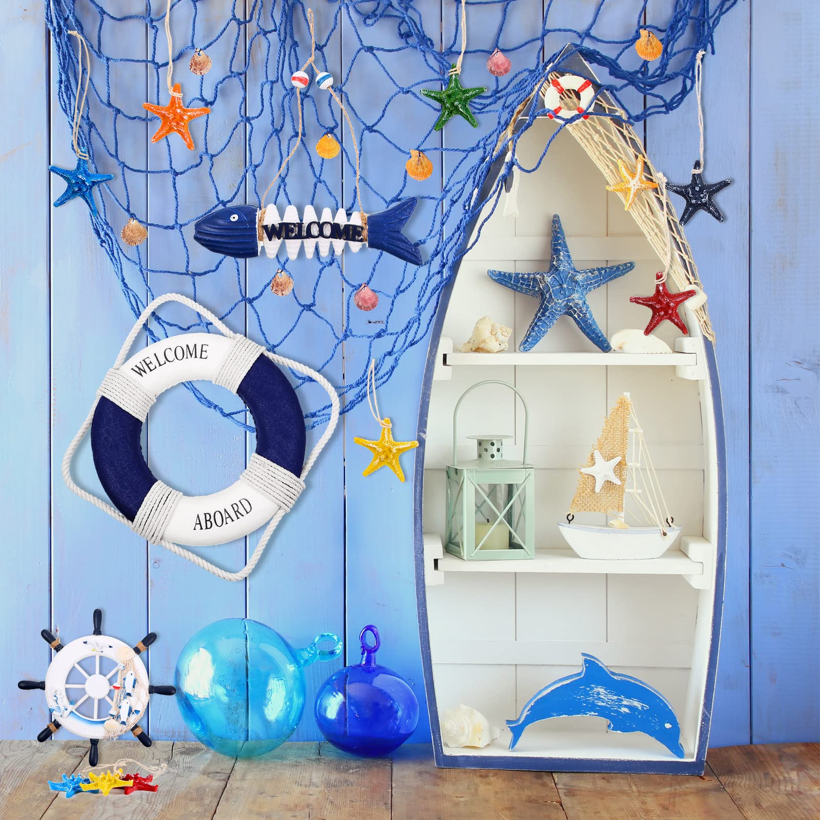 Marsui colorful starfish decor pieces enhance beach-themed decor.