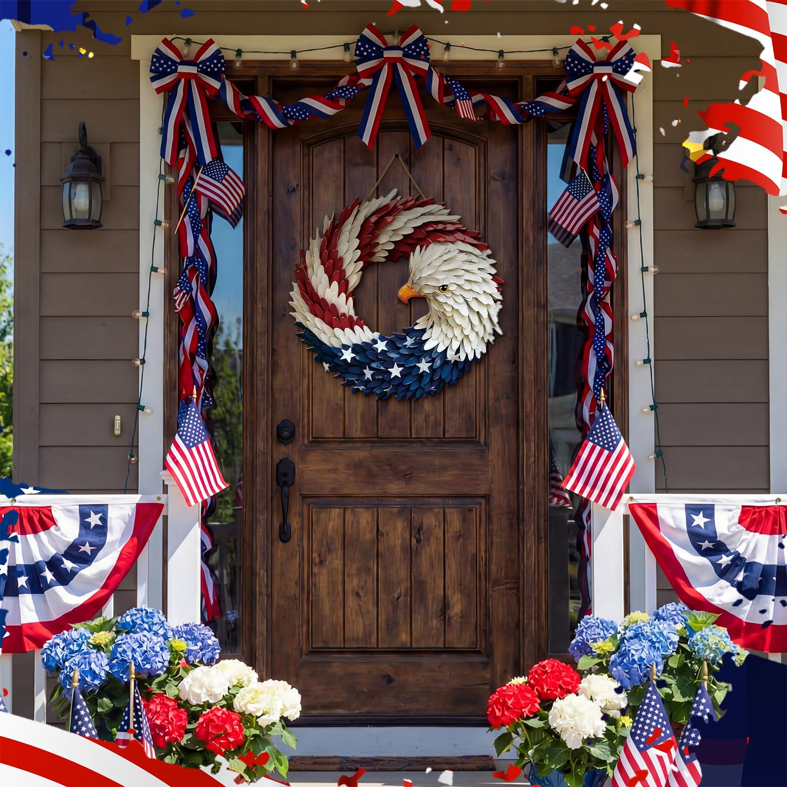 Marsui Memorial Day wreath in red, white, blue suits indoor or outdoor walls.