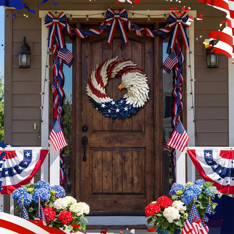 Marsui Memorial Day wreath in red, white, blue suits indoor or outdoor walls.