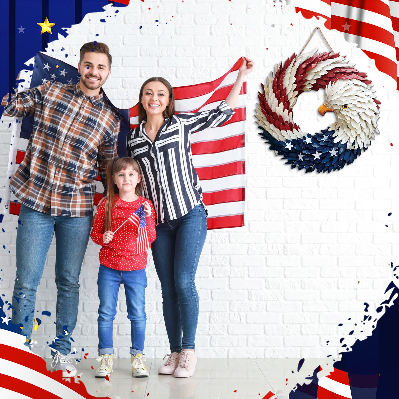 Marsui patriotic eagle sign with stars enhances curb appeal on entryways and walls.
