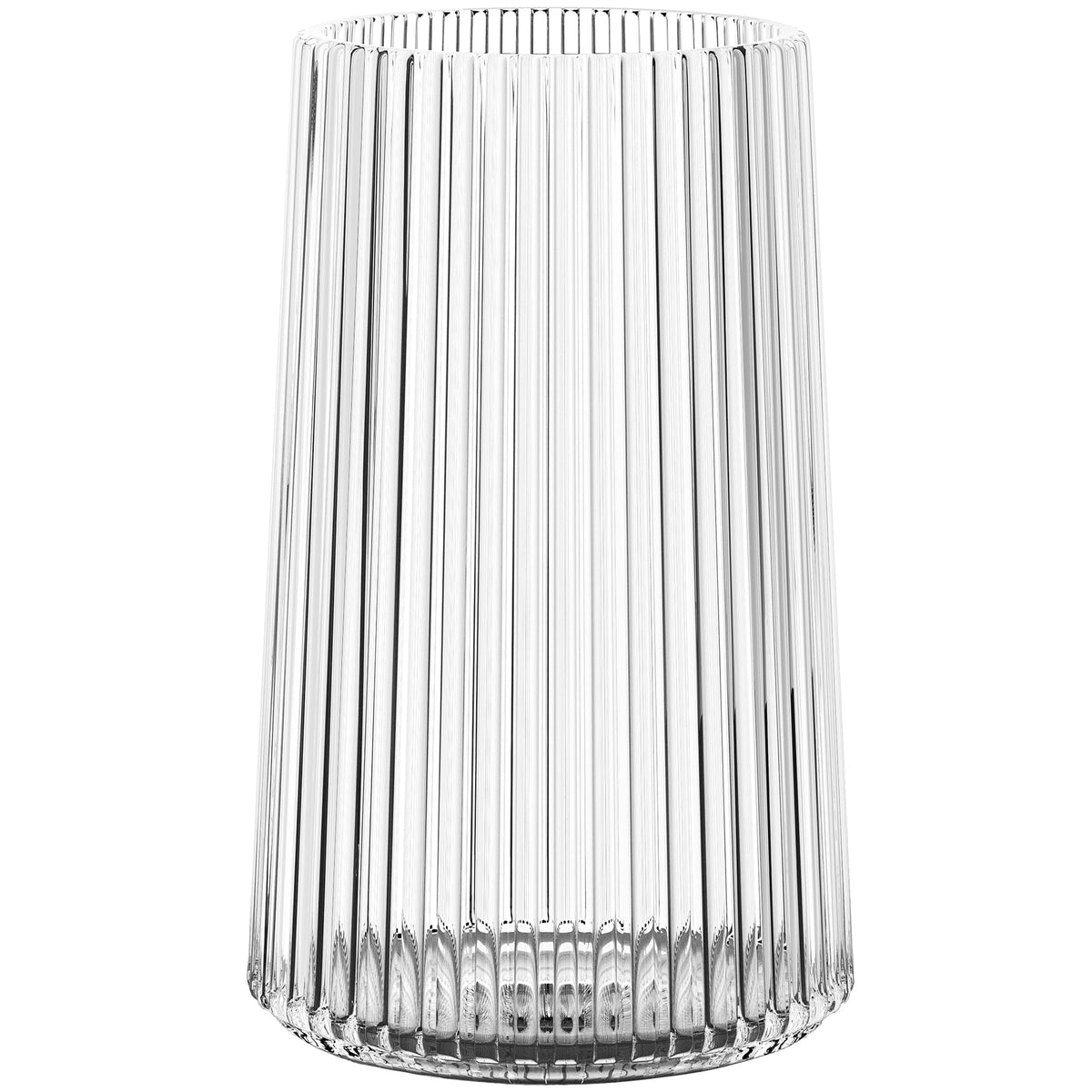 MARTAGE clear glass vase ribbed texture in front view for a modern centerpiece
