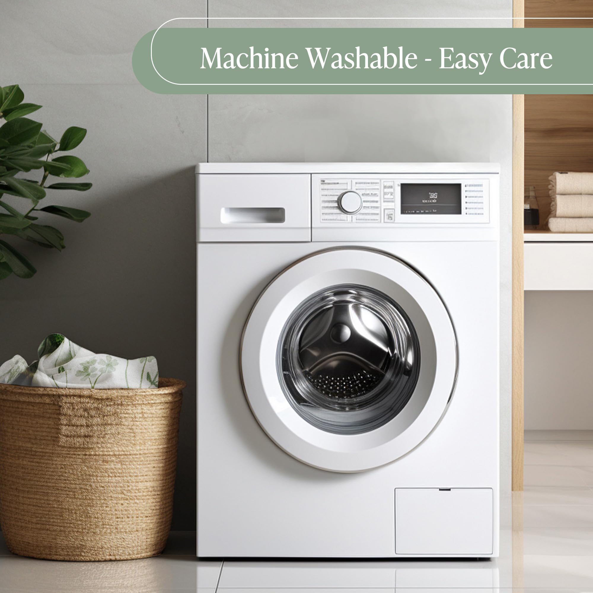 Machine washable care instructions help quick refreshing of Martha Stewart Garden curtain.