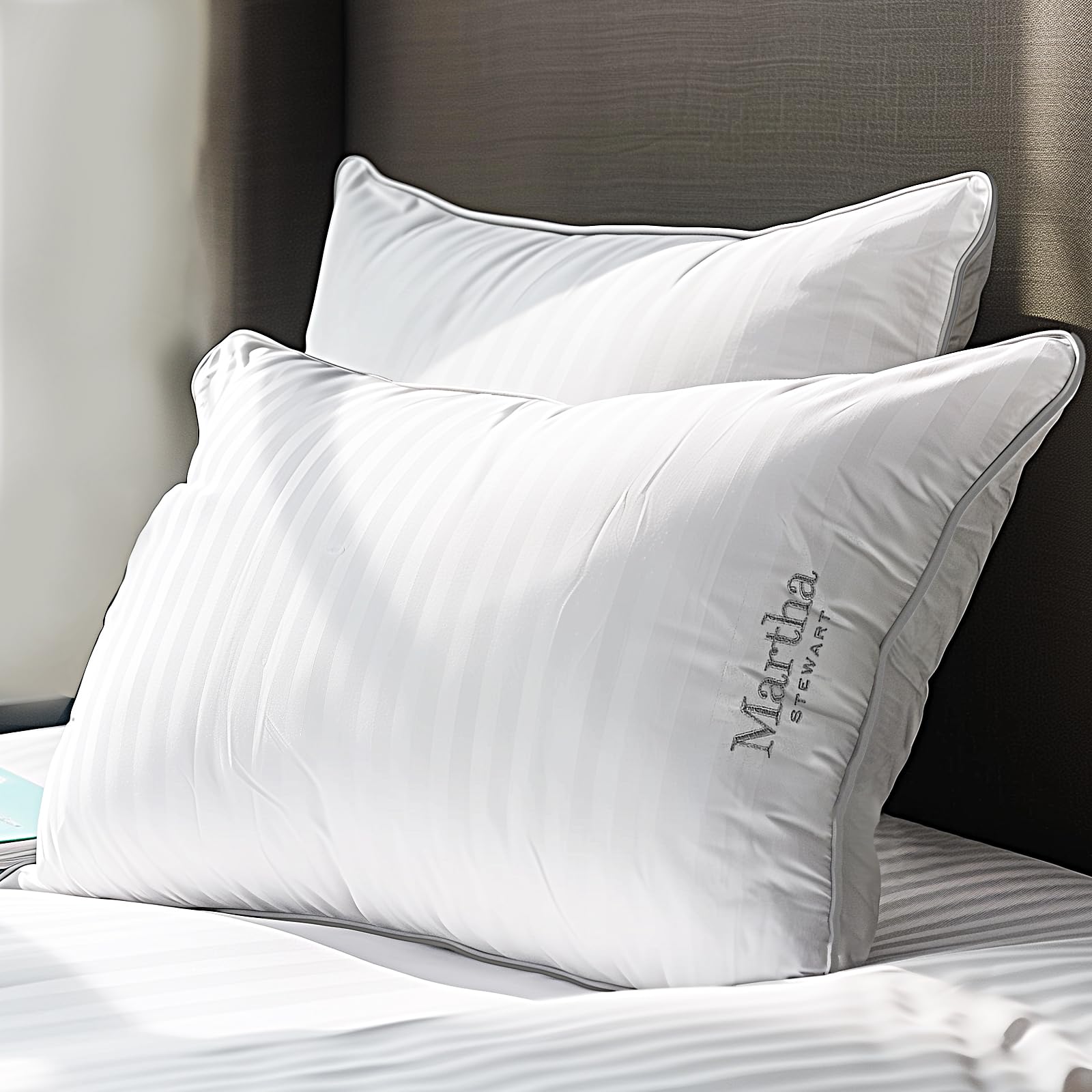 Martha Stewart Hotel Collection pillow front view with damask stripe for elegant sleep