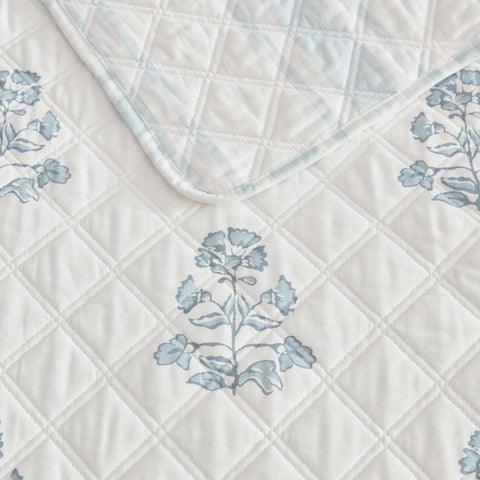 Martha Stewart blue quilt set demonstrates color contrast for calm bedrooms