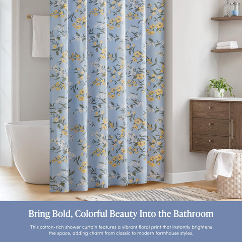 Martha Stewart Meadow Floral Curtain close-up shows cotton-rich slub texture