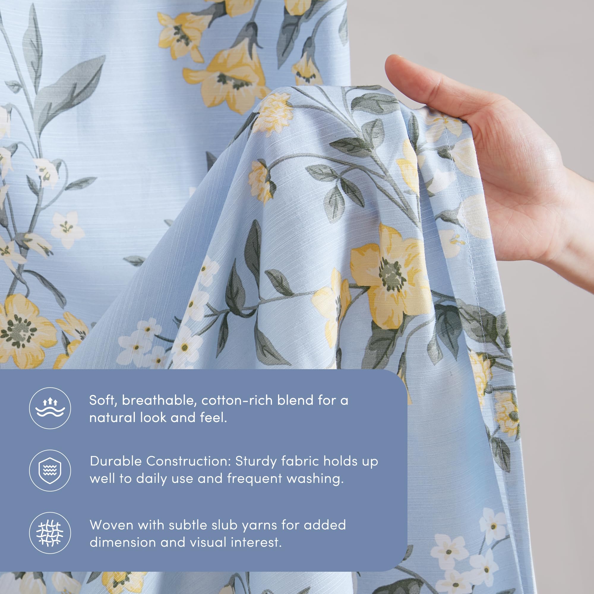 Reinforced top hem on Martha Stewart Meadow Floral Curtain for durability