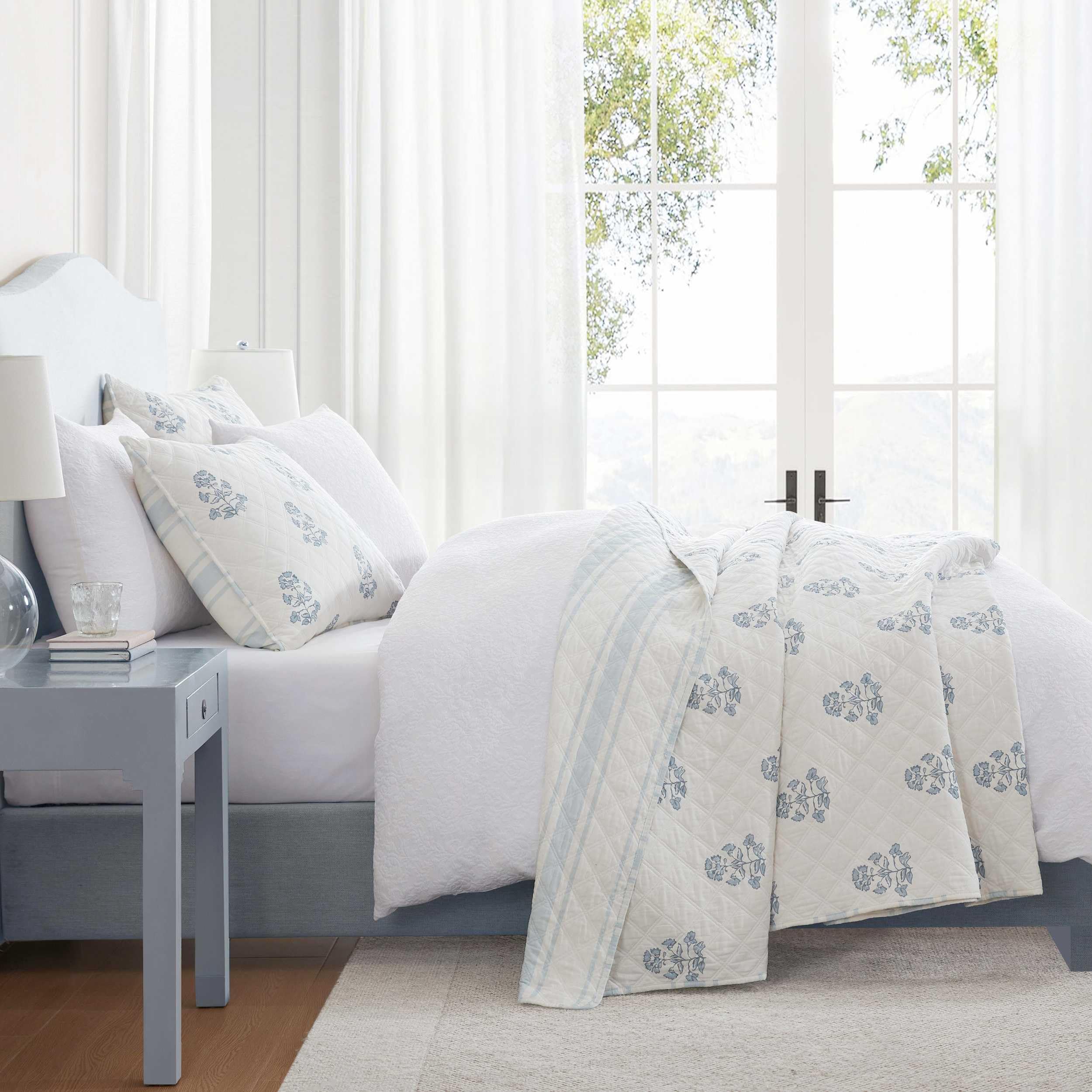 Martha Stewart queen quilt set features classic stitching and durable construction.