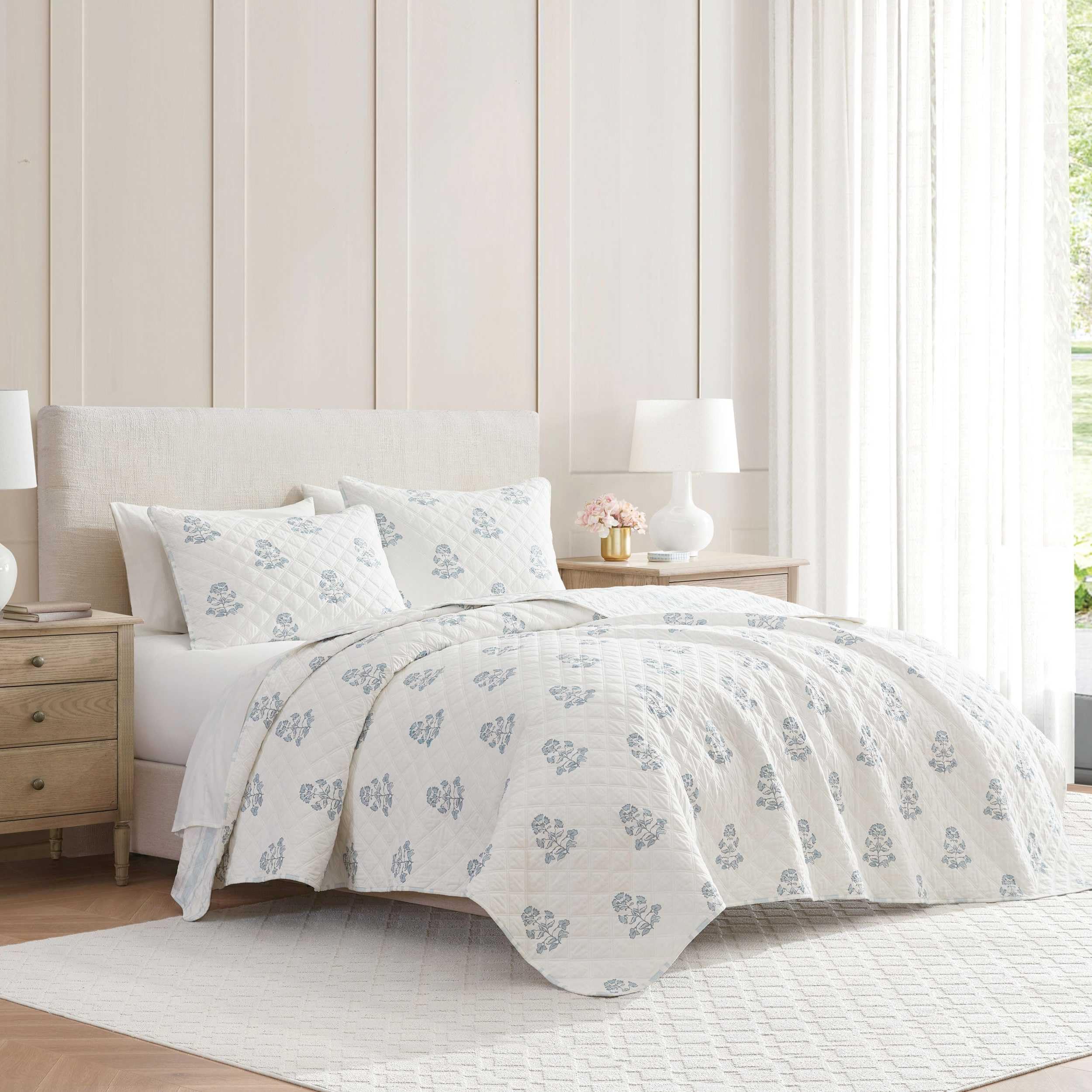 Martha Stewart queen quilt set with reversible design for versatile styling and year-round use.