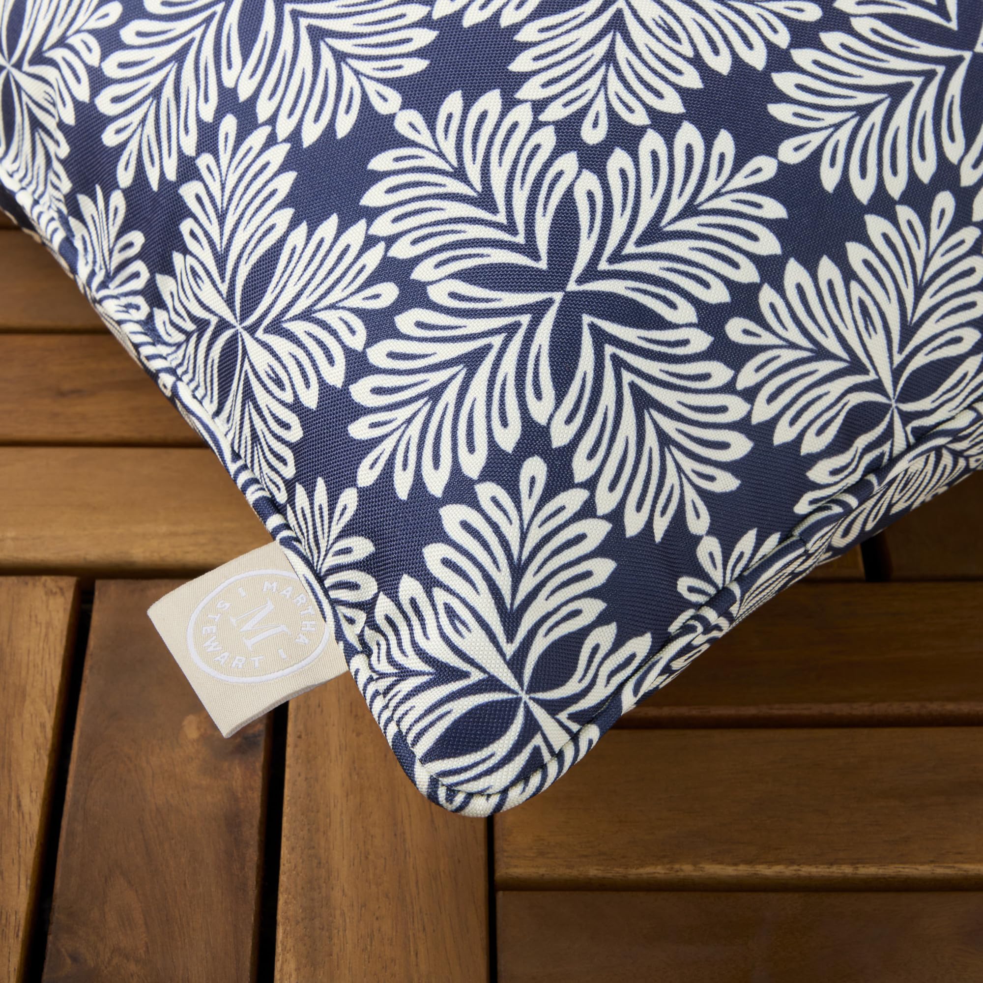 Martha Stewart Tulum pillow in outdoor setup adds modern style to patio lounge