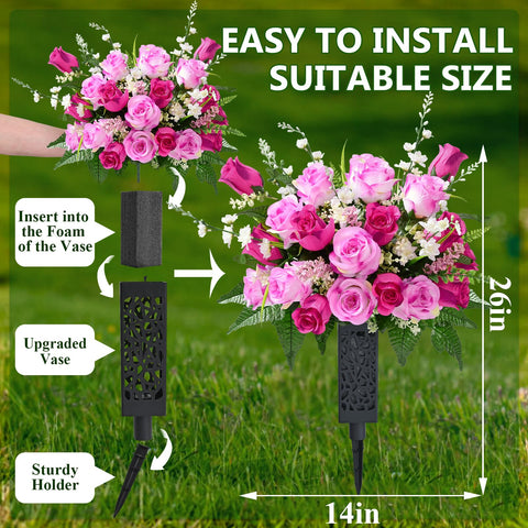 MARTINE MALL cemetery flowers mixed color with vase setup provides wind-stable grave decor.