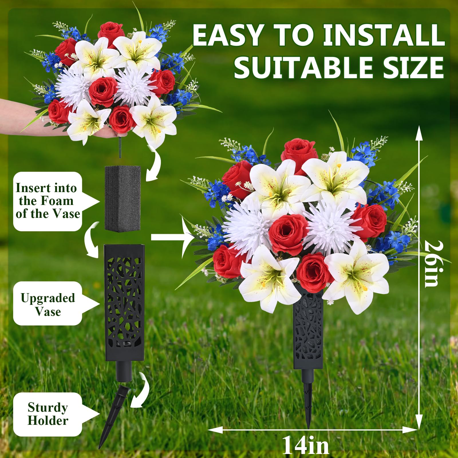 MARTINE MALL easy-assembly grave flowers with hollow vase and sturdy holder.