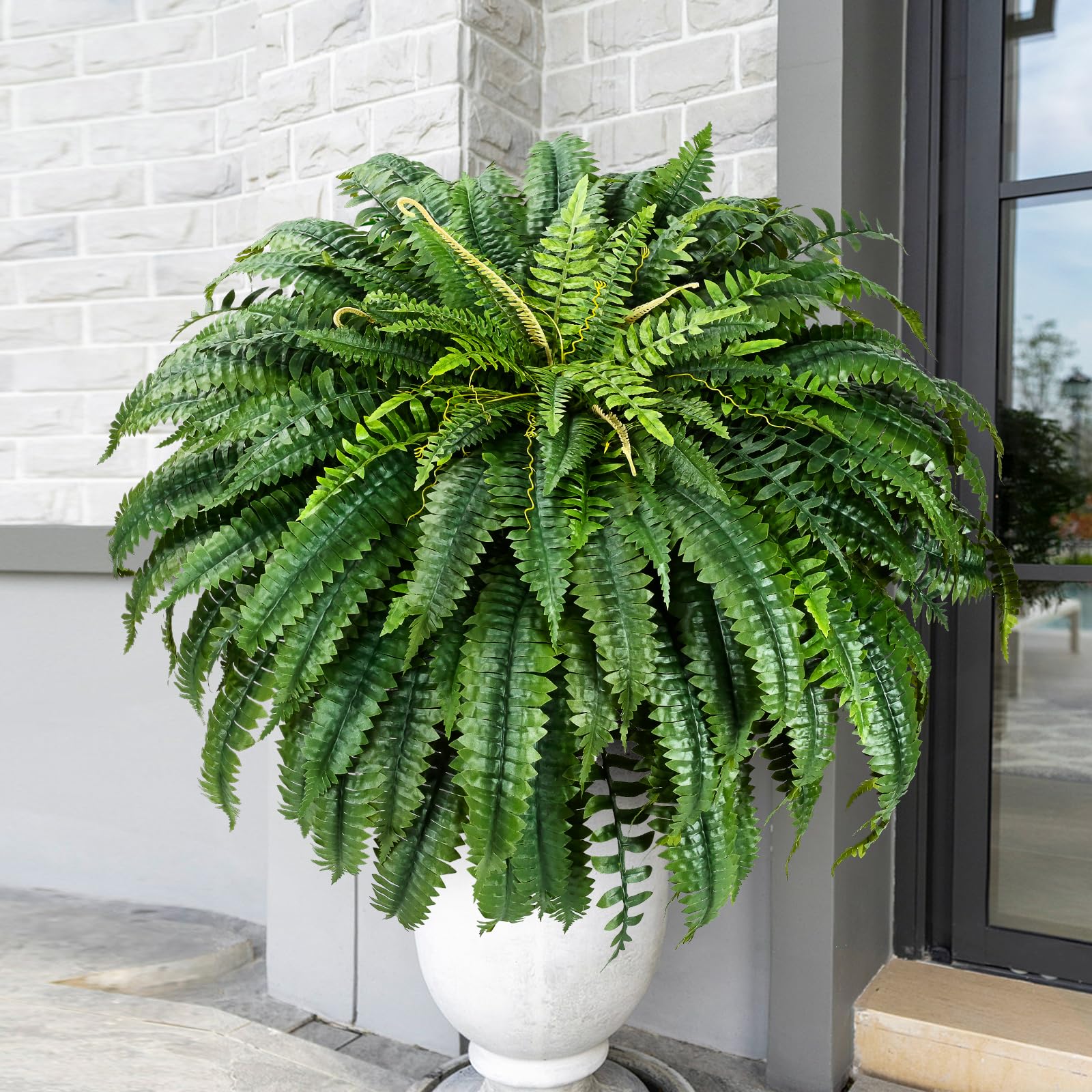 Martine Mall fake fern close-up of 88 leaves for realistic texture.