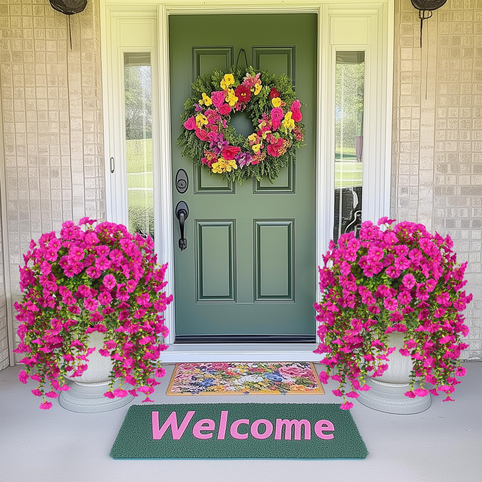 MARTINE MALL hanging artificial flowers petunia in three colors provide bright, maintenance-free outdoor decor.