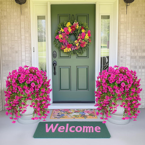 MARTINE MALL hanging artificial flowers petunia in three colors provide bright, maintenance-free outdoor decor.