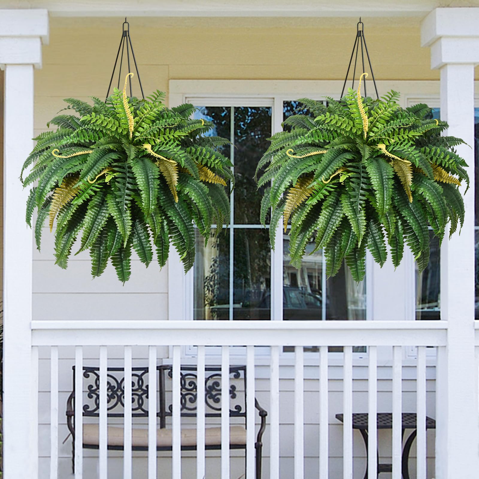 Martine Mall hanging basket display with faux fern for balcony