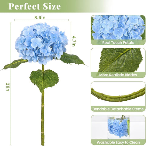 MARTINE MALL hydrangea stem close-up showing 21-inch length for vase fit