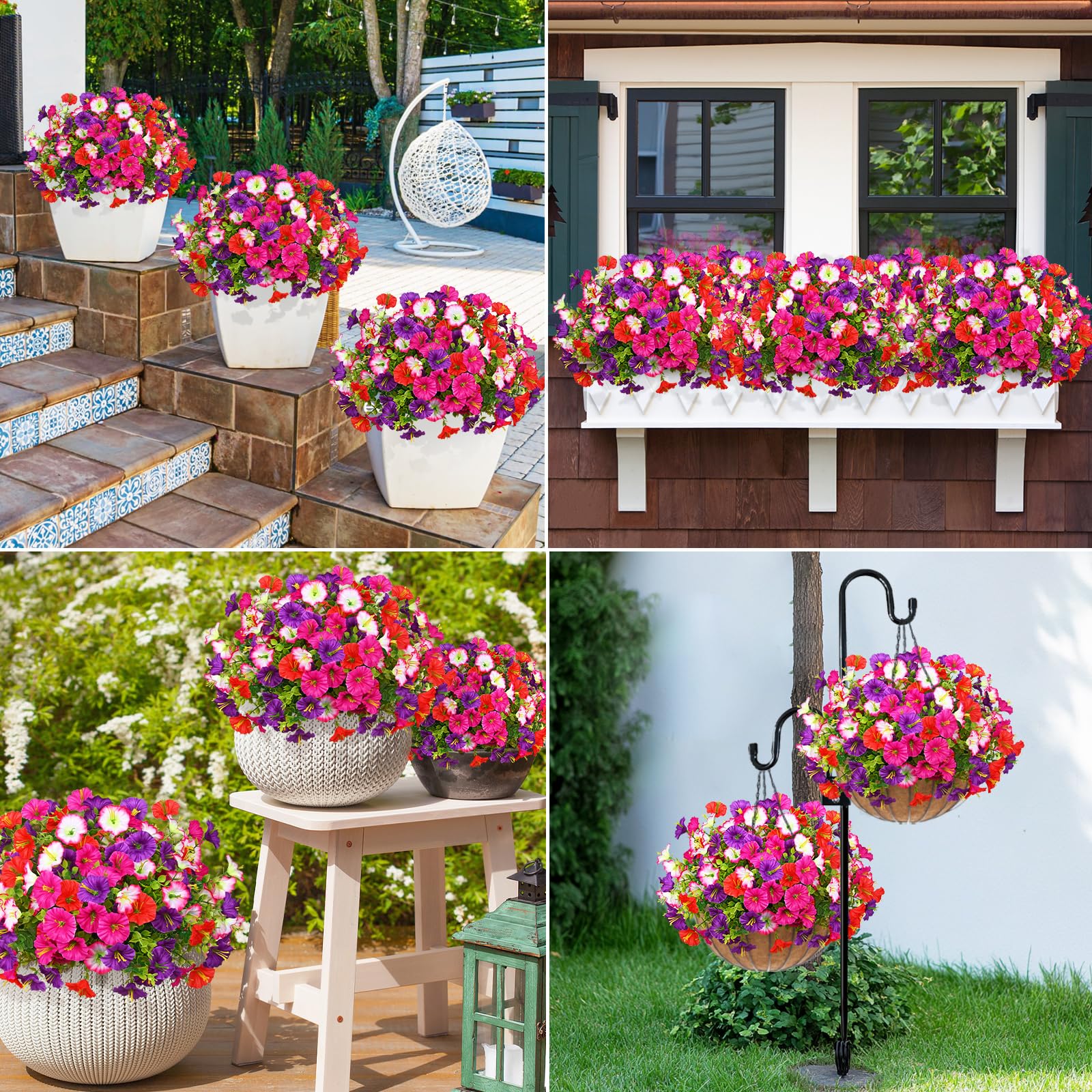 Martine Mall versatile outdoor faux flowers for baskets and planters.