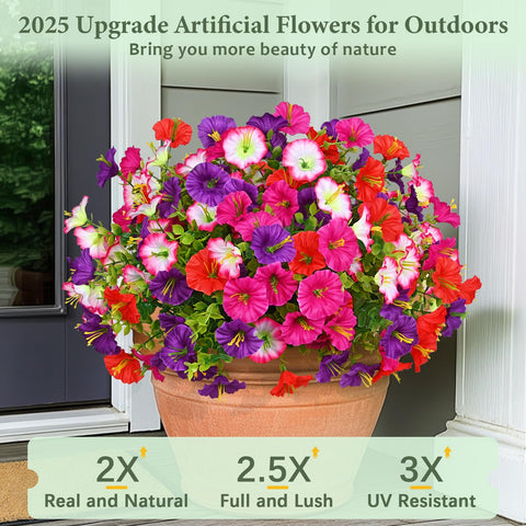 Martine Mall realistic bouquet blends petunia blooms with eucalyptus.
