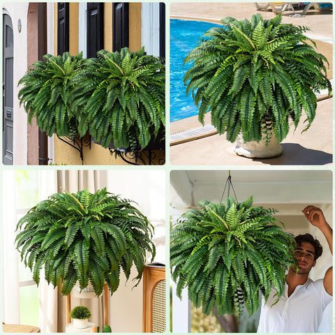 Martine Mall weatherproof artificial fern enriching garden edges.