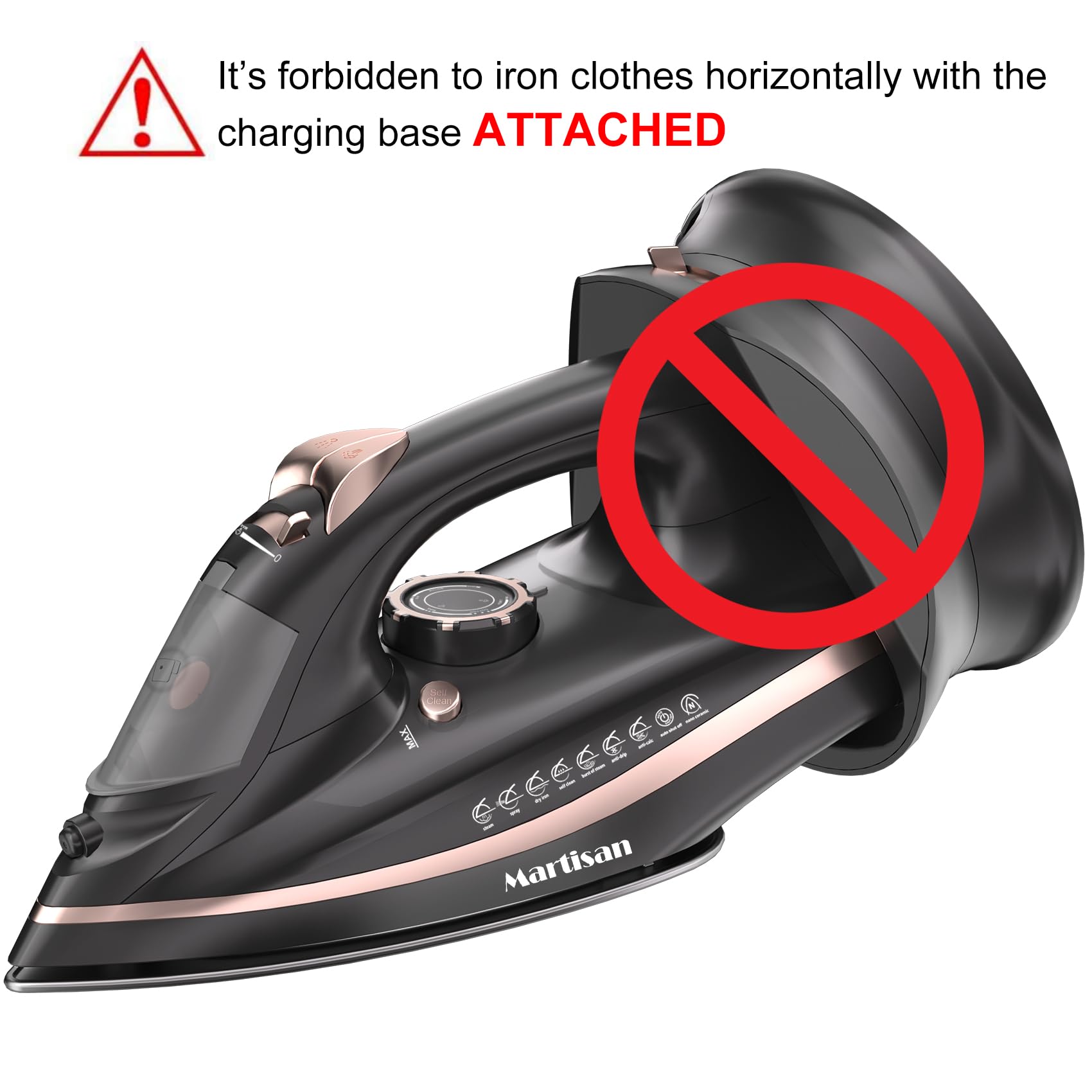 Martisan cordless iron auto-off feature enhances safety and energy use.