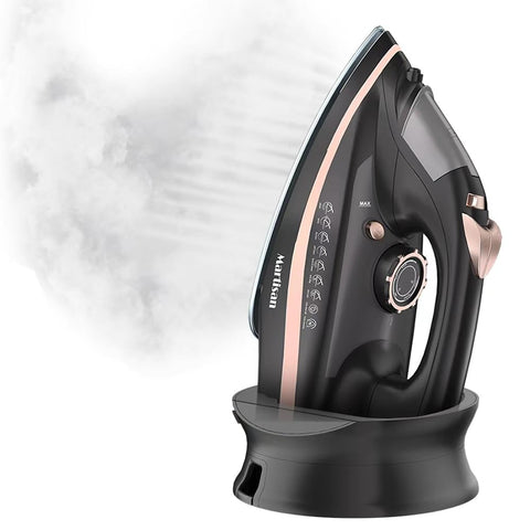Martisan cordless iron with ceramic soleplate for smooth glide across fabrics.