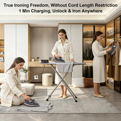 Martisan cordless iron with retractable cord for easier storage.