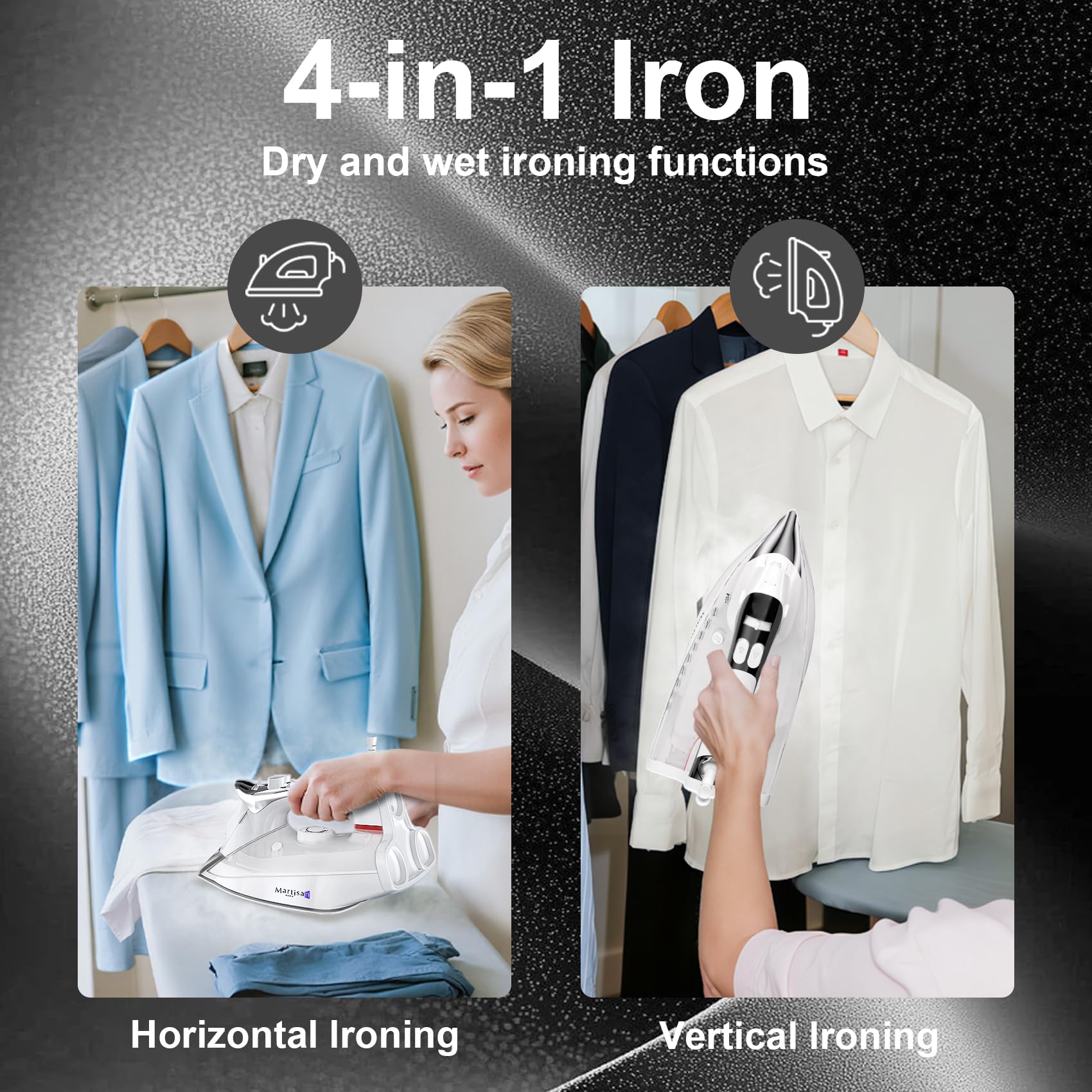 Martisan steam iron self-clean feature helps reduce mineral buildup.