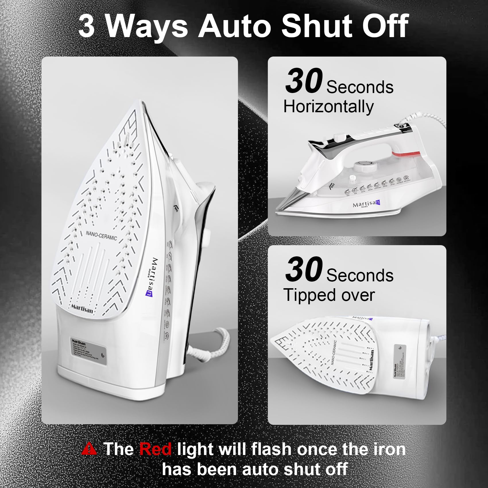 Martisan steam iron vertical steam mode for hanging garments.
