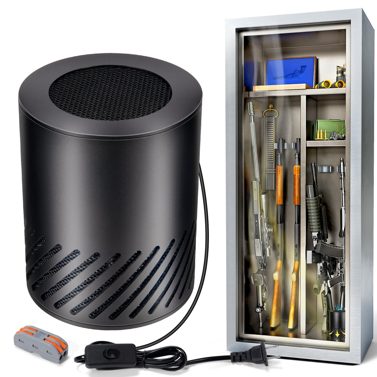 Martronic gun safe dehumidifier front view demonstrates compact profile for tight spaces