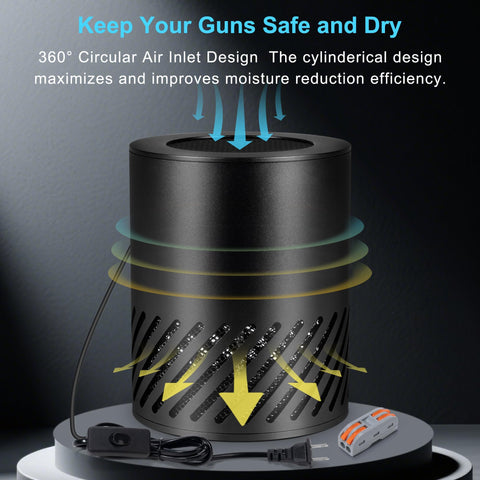 Martronic gun safe dehumidifier through hole installation shows simple cord routing