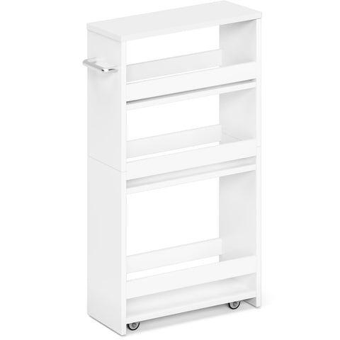 MARTY white slim storage cart with wheels for easy mobility.