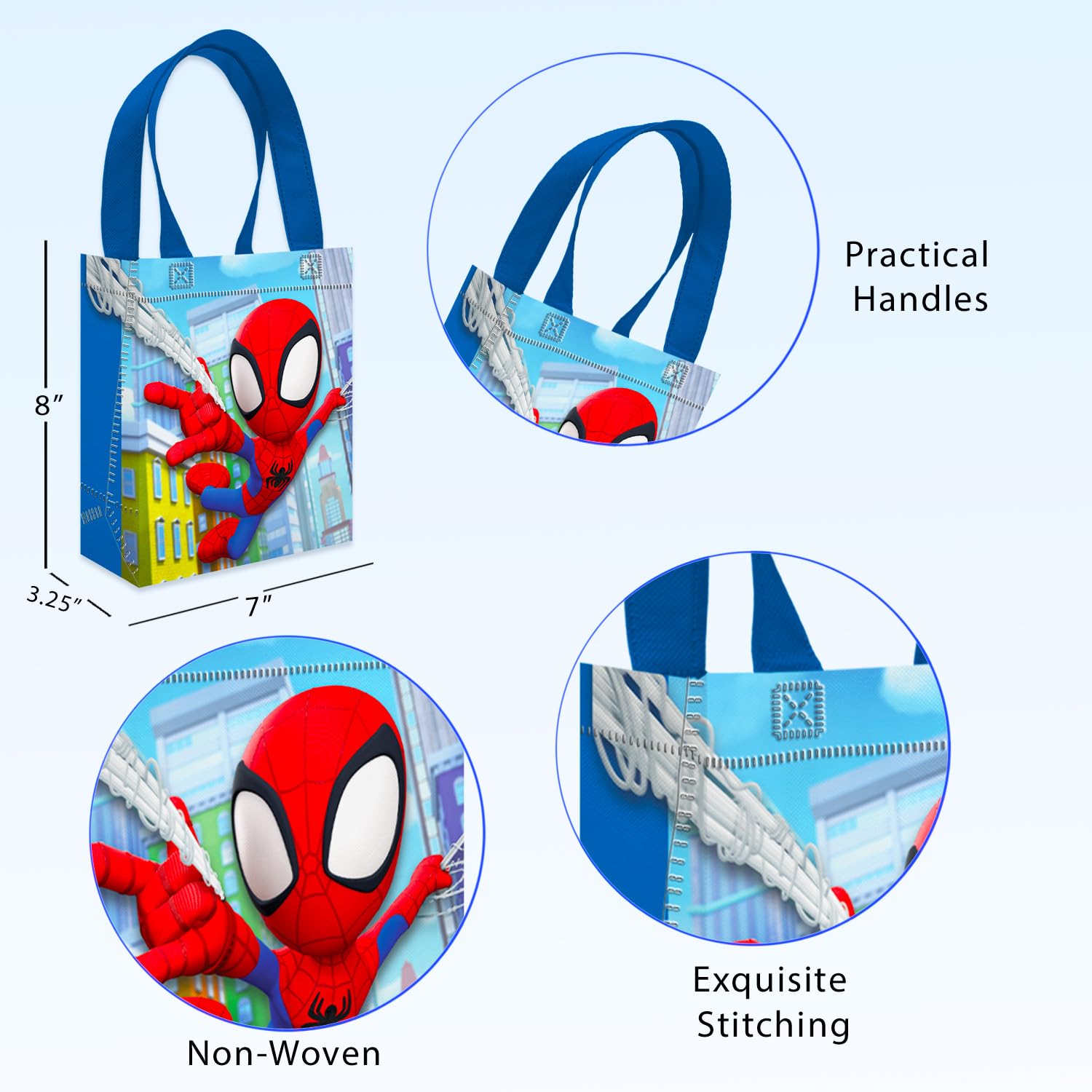 Marvel licensed tote bags that are reusable and great for party gifts and non-candy treats.