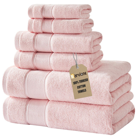 Marvione 6-piece pink bath towels set in a bright bathroom, plush and inviting.