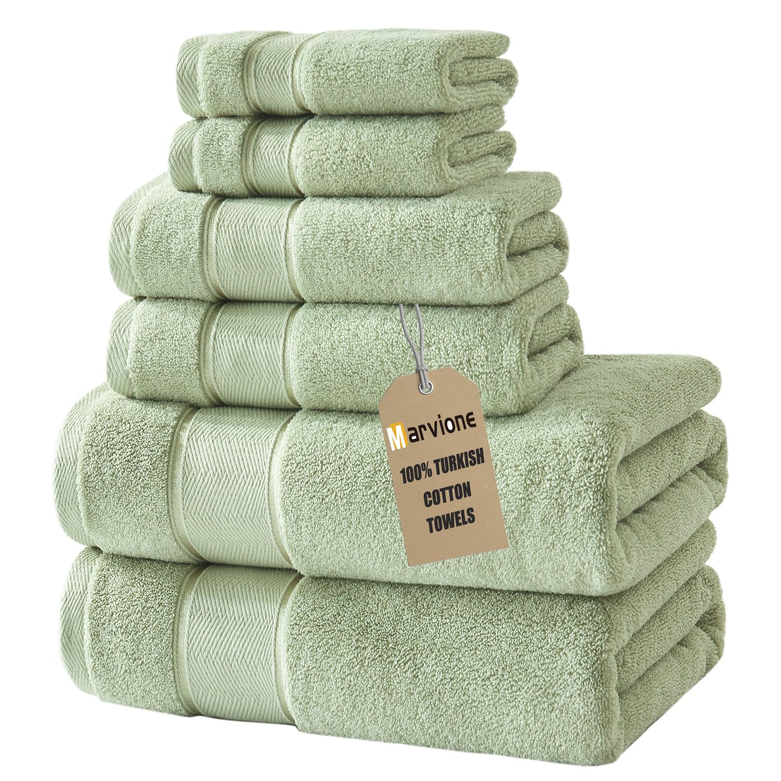 Marvione bath towels set six-piece on display for premium absorbent comfort.