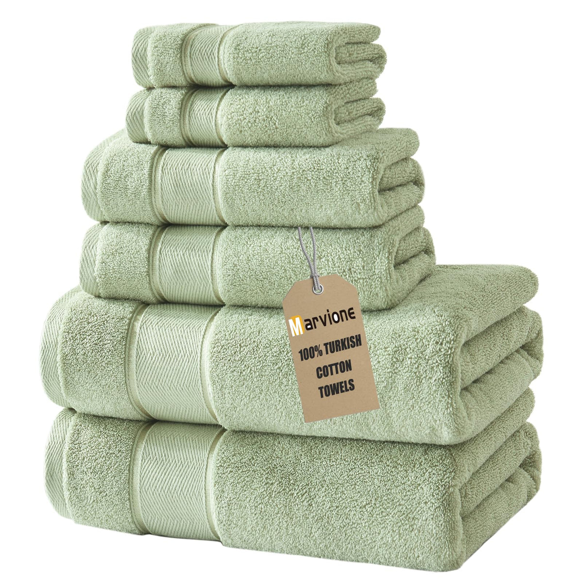 Marvione bath towels set six-piece on display for premium absorbent comfort.