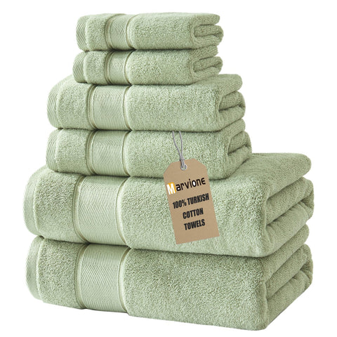 Marvione bath towels set six-piece on display for premium absorbent comfort.