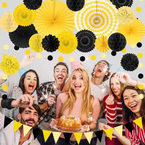 Marwey black-yellow dots garlands frame photo backdrops and spaces.