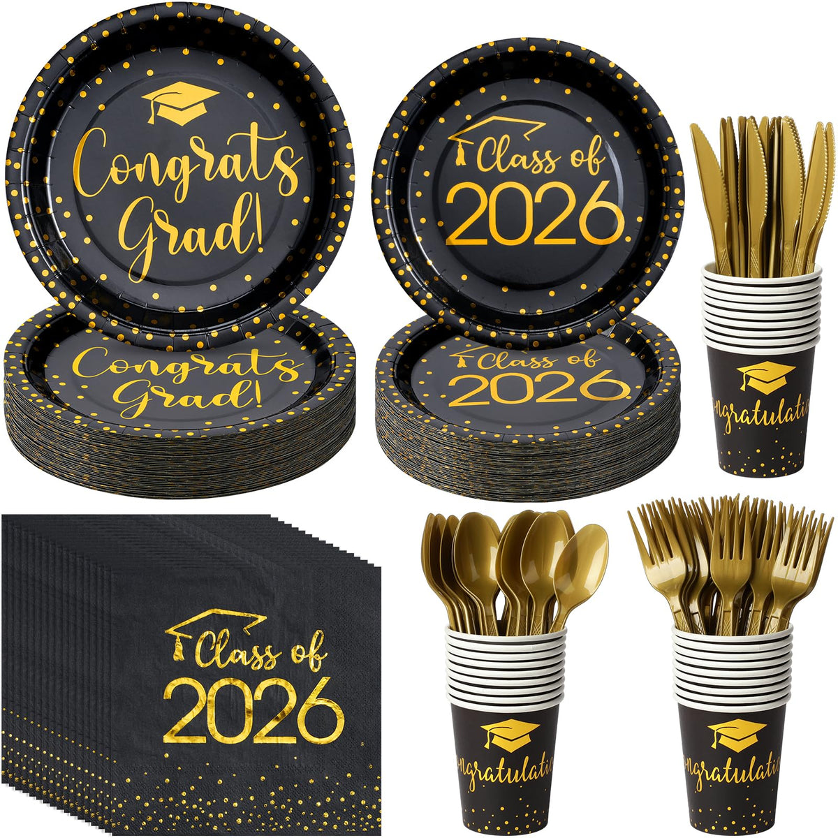 MASHAN graduation plates 9-inch black-gold for elegant party tables