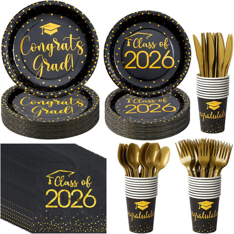 MASHAN graduation plates 9-inch black-gold for elegant party tables