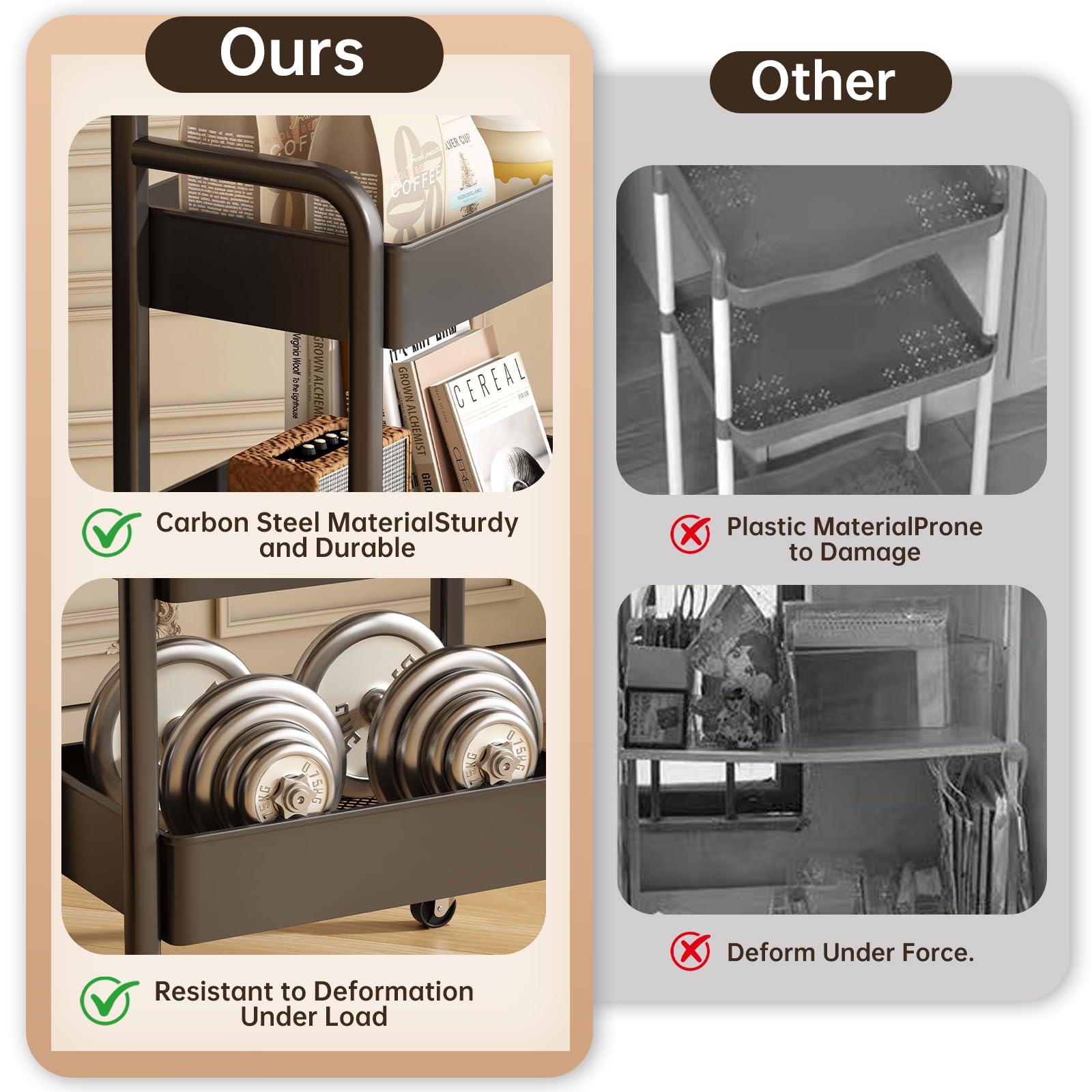 MASHART rolling cart with industrial steel frame and durable design