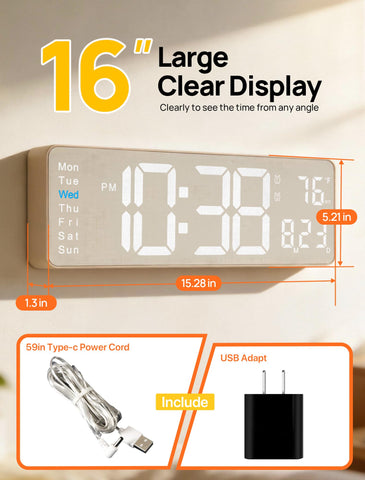 MASHI 2026 clock showing 16-inch LED display for easy readability.