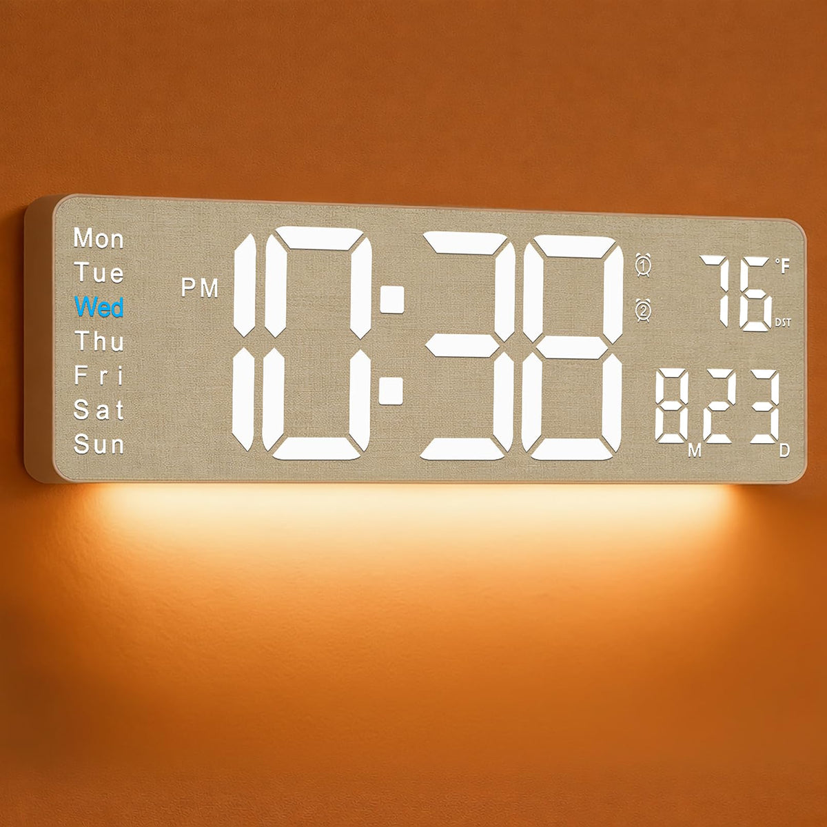 MASHI 2026 clock face with fabric texture for a warm wall accent.