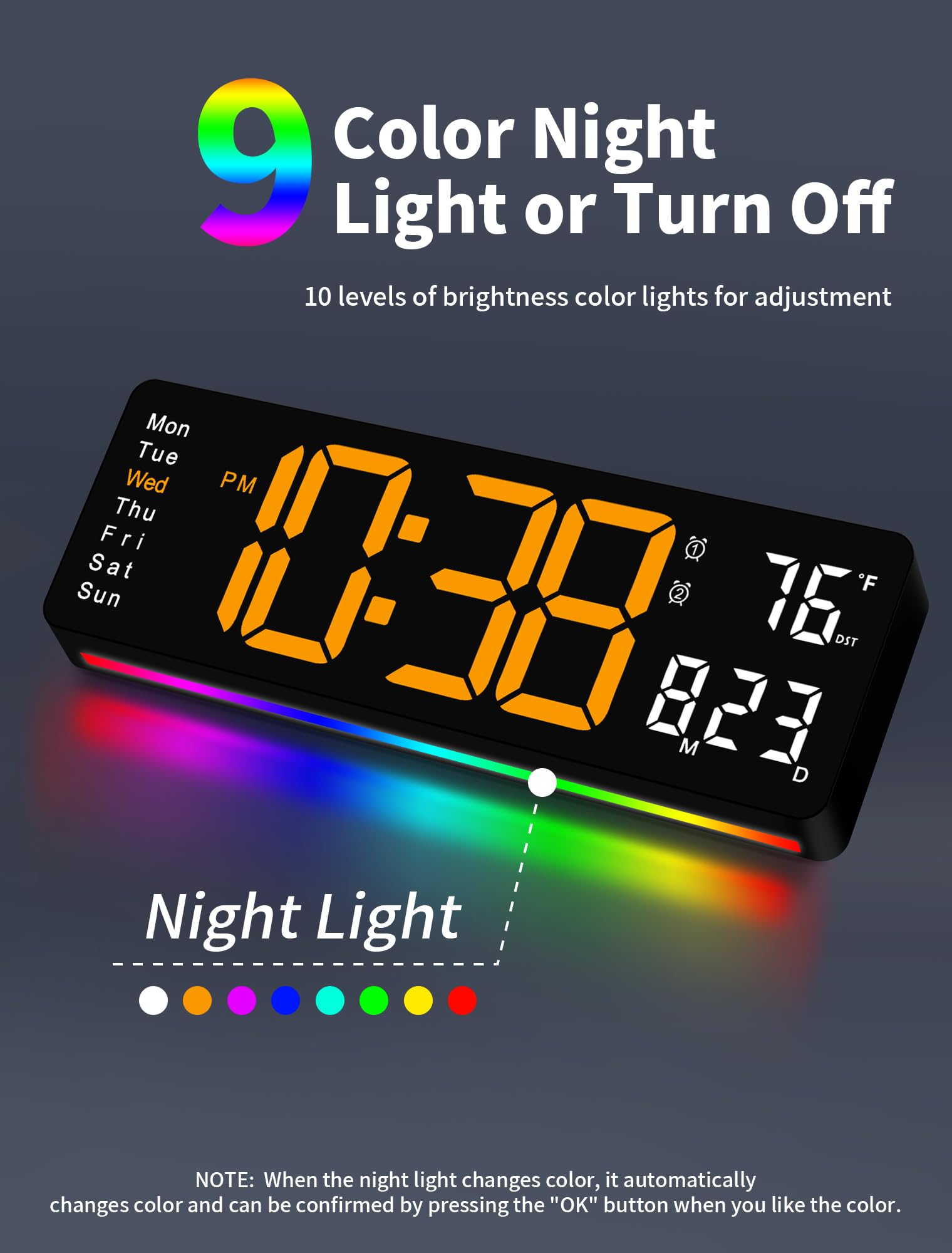 MASHI night light option adds color ambiance for evenings.