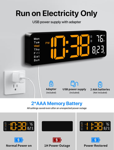 MASHI clock includes long 11.5ft cord for flexible placement.